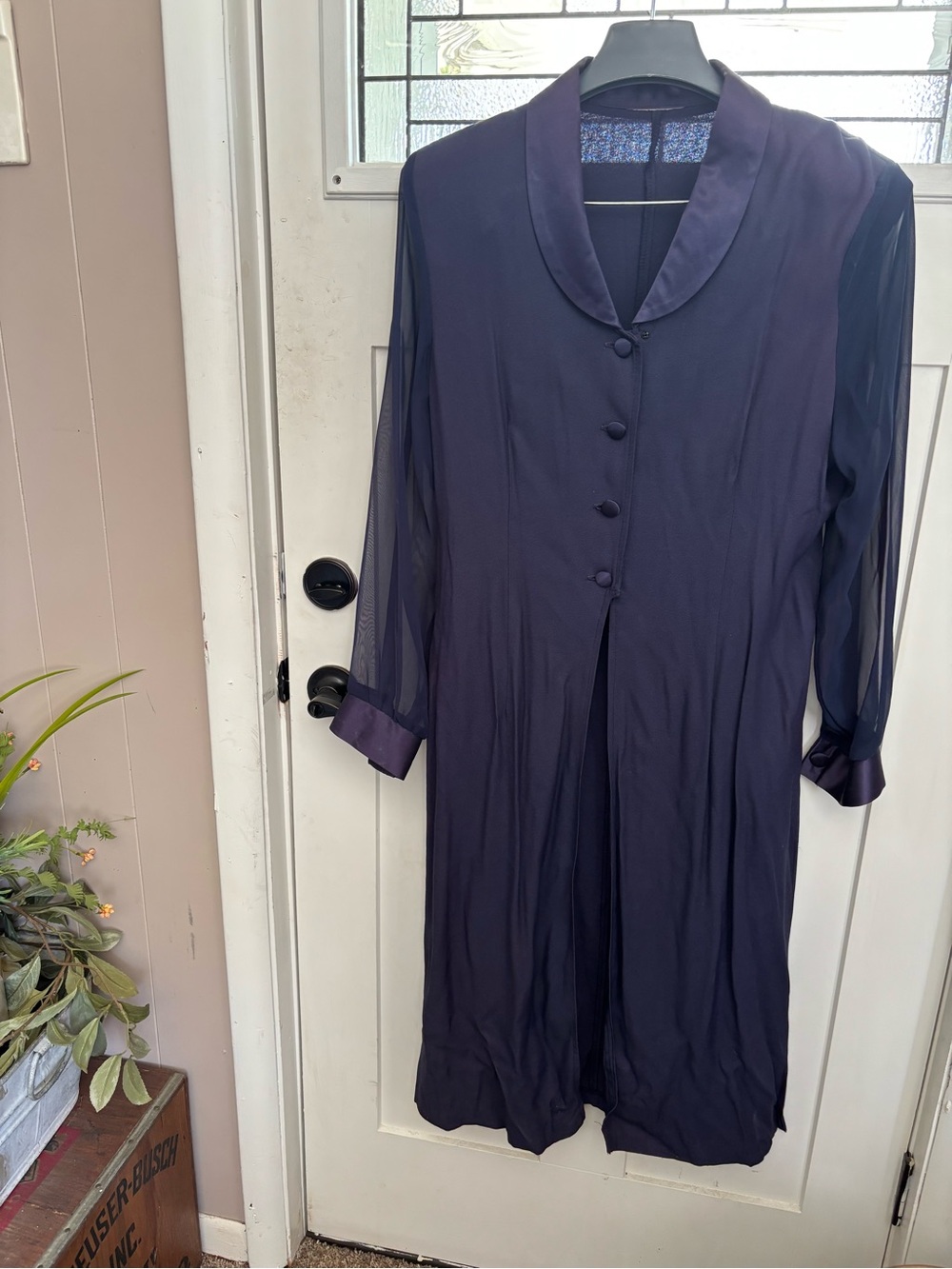 Women's Navy Sheer Sleeve Button-Front Dress